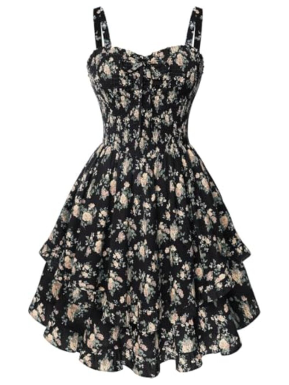 Floral Mini Sundress A-Line Smocked Back Adjustable Tie V-Neck